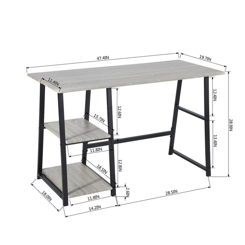 47.4"W X 19.7"D X 28.9"H Wooden Desk with 2 Storage Racks - GREY & BLACK - Supfirm