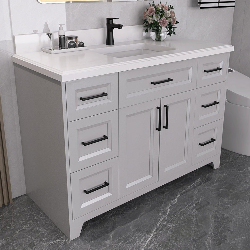 48" Bathroom Vanity with Sink Combo, Modern Undermount Small Single Bathroom Cabinet Set, Includes Countertop & Integrated Sink, Soft Closing Doors & Drawers, Bathroom Dresser Light Gray - Supfirm