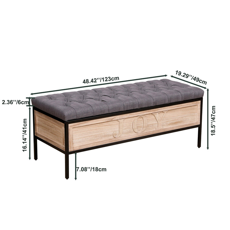 48'' Ottoman with Storage for Bedroom Upholstered Storage Benches Wood JOY End of Bed Bench (Dark Gray) - Supfirm