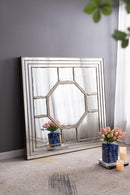 48"x48" Antique Style Decorative Square Wall Mirror with Mirrored Frame, Wall Decor for Living Room Entryway, Console Lean Against Wall - Supfirm