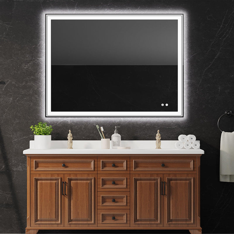 48×36 inch LED-Lit bathroom mirror, wall mounted anti-fog memory Adjustable Brightness front and back light Rectangular Vanity mirror - Supfirm