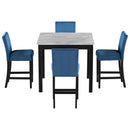 5-piece Counter Height Dining Table Set with One Faux Marble Dining Table and Four Upholstered-Seat Chairs, Table top: 40in.L x40in.W, for Kitchen and Living room Furniture,Blue - Supfirm