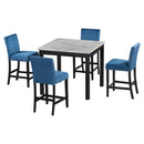 5-piece Counter Height Dining Table Set with One Faux Marble Dining Table and Four Upholstered-Seat Chairs, Table top: 40in.L x40in.W, for Kitchen and Living room Furniture,Blue - Supfirm