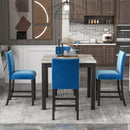 5-piece Counter Height Dining Table Set with One Faux Marble Dining Table and Four Upholstered-Seat Chairs, Table top: 40in.L x40in.W, for Kitchen and Living room Furniture,Blue - Supfirm