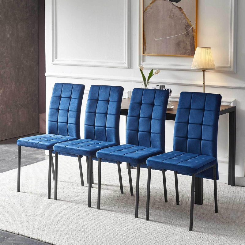 5-Piece Dining Set Including Blue Velvet High Back Nordic Dining Chair & Creative Design MDF Dining Table - Supfirm