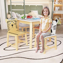 5 Piece Kiddy Table and Chair Set , Kids Wood Table with 4 Chairs Set Cartoon Animals (bigger table) (3-8 years old) - Supfirm