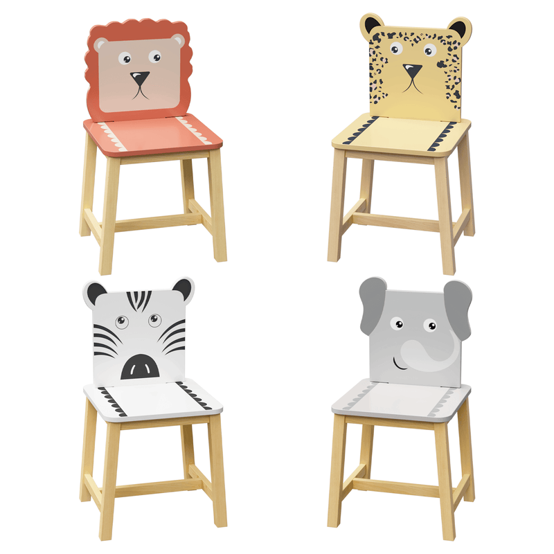 5 Piece Kiddy Table and Chair Set , Kids Wood Table with 4 Chairs Set Cartoon Animals (bigger table) (3-8 years old) - Supfirm