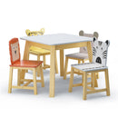 5 Piece Kiddy Table and Chair Set , Kids Wood Table with 4 Chairs Set Cartoon Animals (bigger table) (3-8 years old) - Supfirm