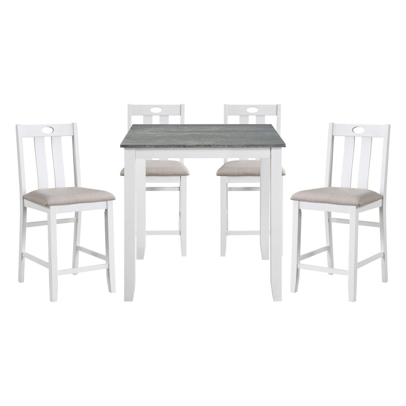 5-Piece Pack Counter Height Set Weathered Gray and White Table and Fabric Upholstered 4 Chairs Casual Dining Furniture - Supfirm