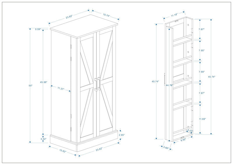 50" LED Kitchen Pantry Cabinet,Freestanding Buffet Cupboards Sideboard with 2 Doors with Racks and Shelves for Kitchen, Living Room and Dinning Room-White - Supfirm