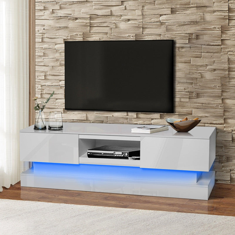 51.18inch WHITE morden TV Stand with LED Lights,high glossy front TV Cabinet,can be assembled in Lounge Room, Living Room or Bedroom,color:WHITE - Supfirm