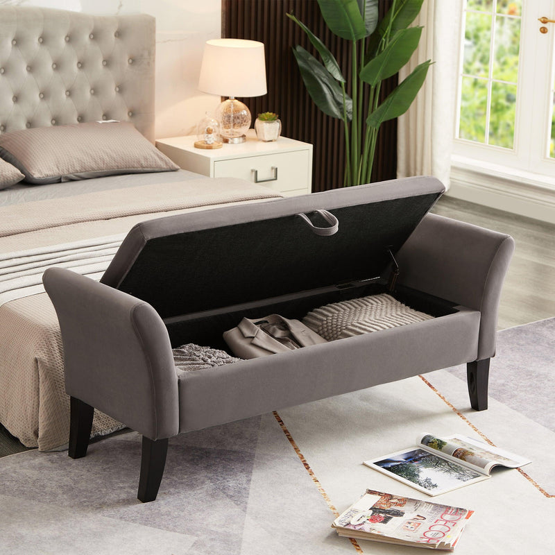 51.5" Bed Bench with Storage Grey Velvet - Supfirm