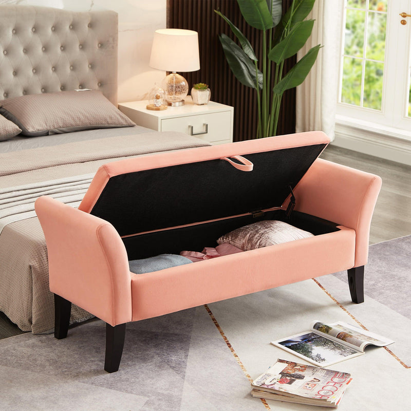 51.5" Bed Bench with Storage Pinlk Velvet - Supfirm