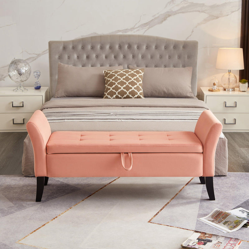 51.5" Bed Bench with Storage Pinlk Velvet - Supfirm