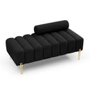 53.2" Width Modern End of Bed Bench Sherpa Fabric Upholstered 2 Seater Sofa Couch Entryway Ottoman Bench Fuzzy Sofa Stool Footrest Window Bench with Gold Metal Legs for Bedroom Living Room,Black - Supfirm