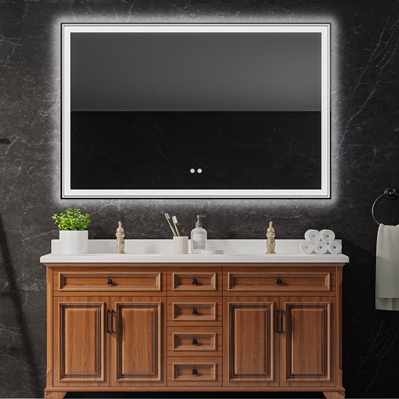 Supfirm 55×36 inch LED-Lit bathroom mirror, wall mounted anti-fog memory Large Adjustable Brightness front and back light Rectangular Vanity mirror - Supfirm