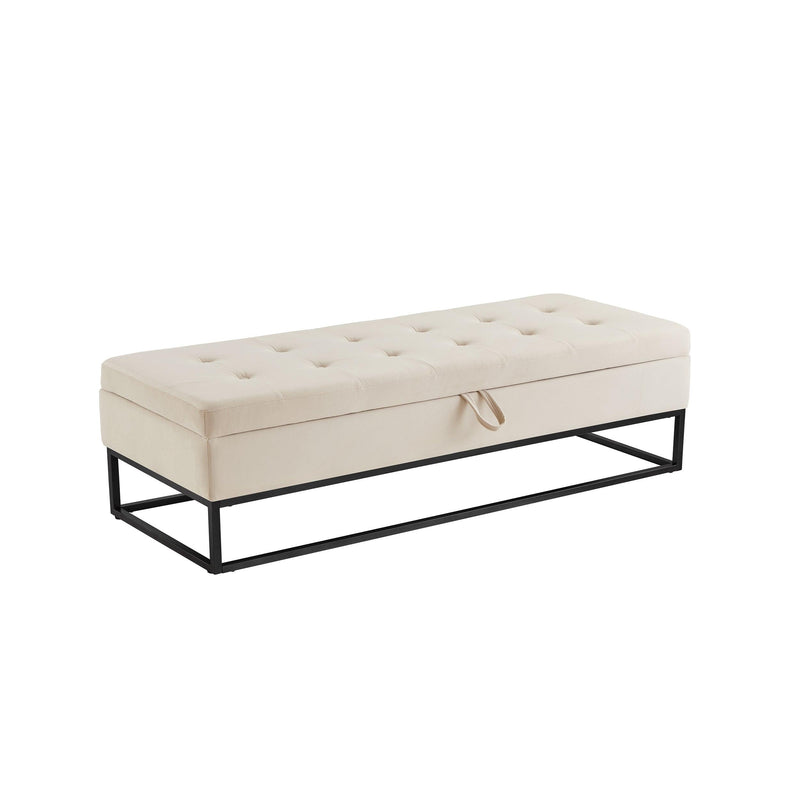 58.6" Bed Bench Metal Base with Storage Beige Velvet - Supfirm