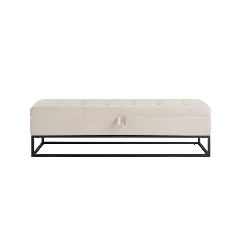 58.6" Bed Bench Metal Base with Storage Beige Velvet - Supfirm