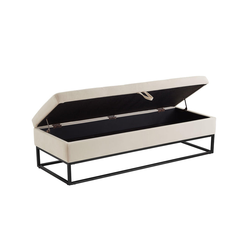 58.6" Bed Bench Metal Base with Storage Beige Velvet - Supfirm