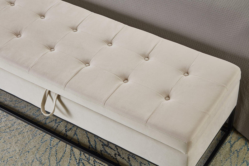 58.6" Bed Bench Metal Base with Storage Beige Velvet - Supfirm