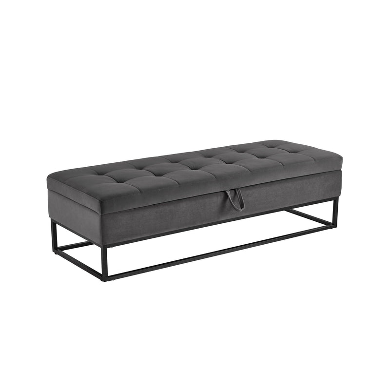 58.6" Bed Bench Metal Base with Storage Grey Velvet - Supfirm