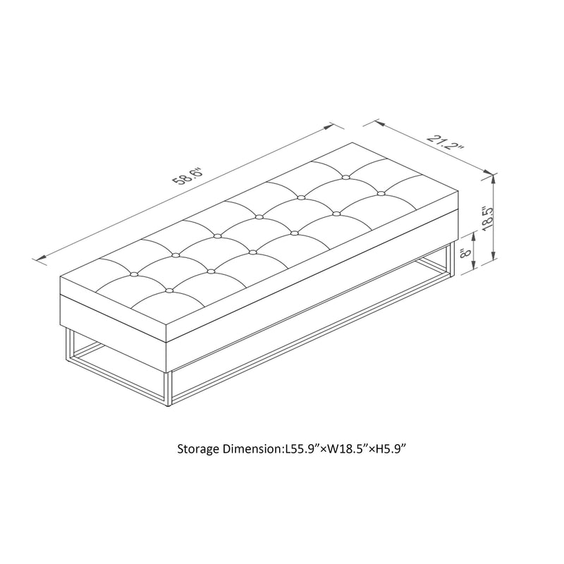 58.6" Bed Bench Metal Base with Storage Grey Velvet - Supfirm