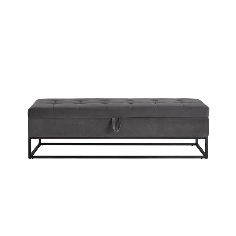 58.6" Bed Bench Metal Base with Storage Grey Velvet - Supfirm