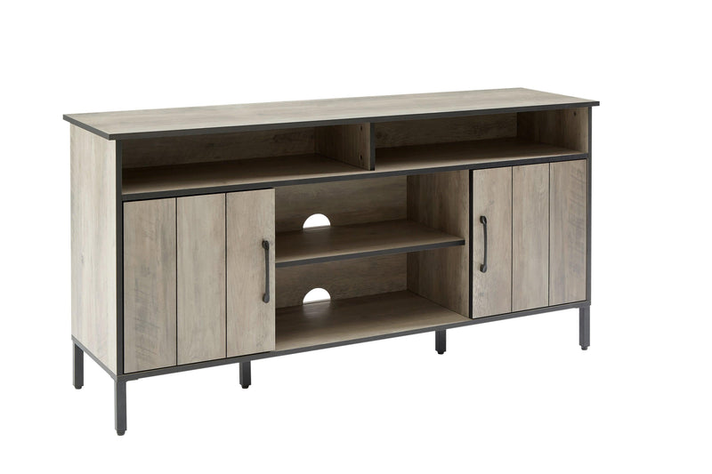 58-inch TV stand and media entertainment center console with up to 65-inch TV, open shelving and two storage cabinets, six support legs with adjustable feet,Rustic, Gray,58" x 15.7" x 29.7" - Supfirm
