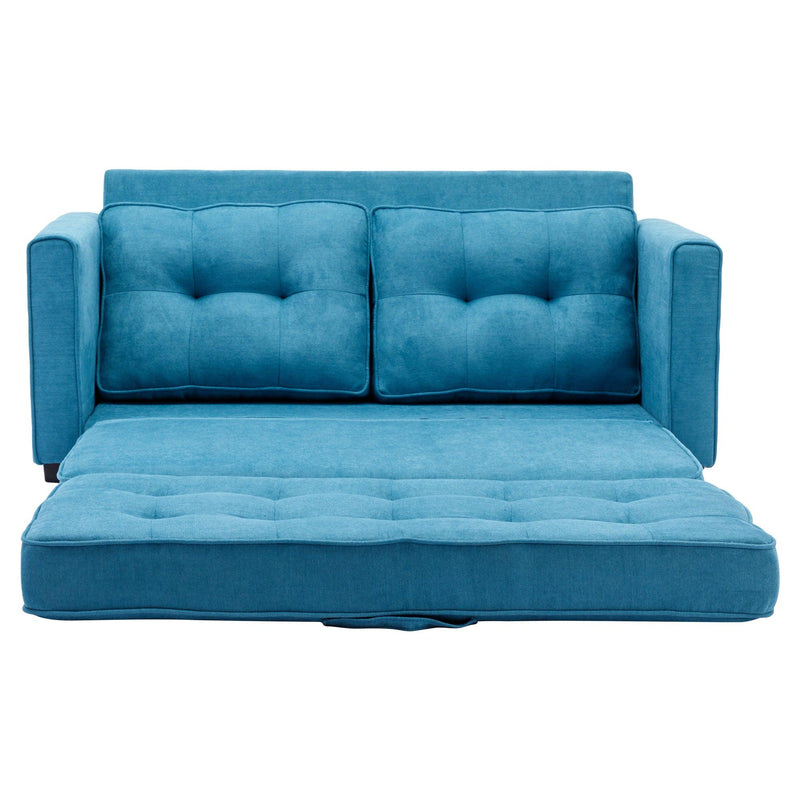 59.4" Loveseat Sofa with Pull-Out Bed Modern Upholstered Couch with Side Pocket for Living Room Office, Blue - Supfirm