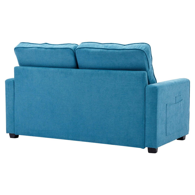 59.4" Loveseat Sofa with Pull-Out Bed Modern Upholstered Couch with Side Pocket for Living Room Office, Blue - Supfirm