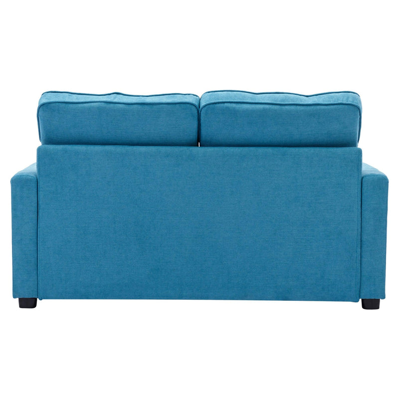 59.4" Loveseat Sofa with Pull-Out Bed Modern Upholstered Couch with Side Pocket for Living Room Office, Blue - Supfirm