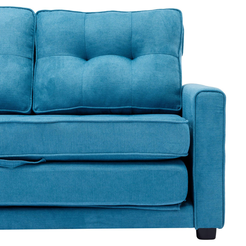 59.4" Loveseat Sofa with Pull-Out Bed Modern Upholstered Couch with Side Pocket for Living Room Office, Blue - Supfirm