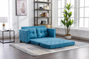 59.4" Loveseat Sofa with Pull-Out Bed Modern Upholstered Couch with Side Pocket for Living Room Office, Blue - Supfirm