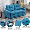 59.4" Loveseat Sofa with Pull-Out Bed Modern Upholstered Couch with Side Pocket for Living Room Office, Blue - Supfirm