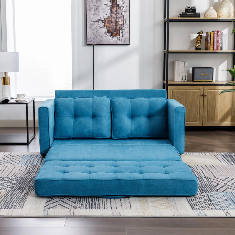 59.4" Loveseat Sofa with Pull-Out Bed Modern Upholstered Couch with Side Pocket for Living Room Office, Blue - Supfirm