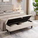 59" Bed Bench Ottoman with Storage Beige Fabric - Supfirm