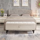 59" Bed Bench Ottoman with Storage Beige Fabric - Supfirm