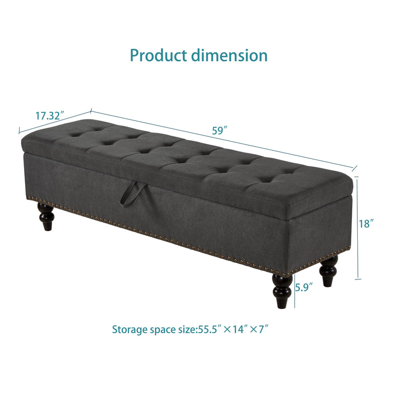 59" Bed Bench with Storage Grey Fabric - Supfirm