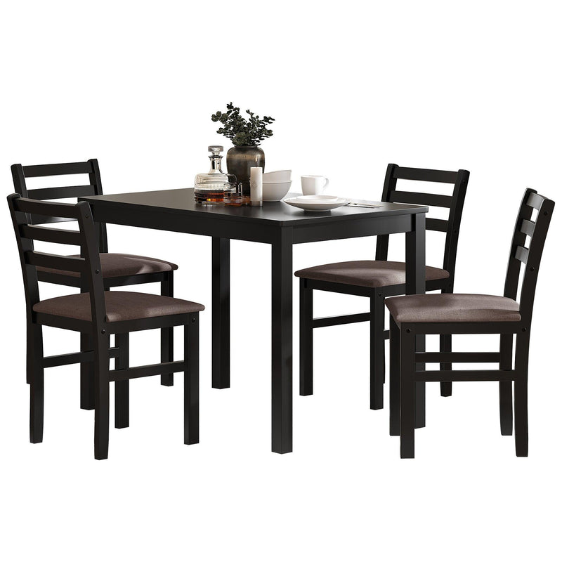 5PCS Stylish Dining Table Set 4 Upholstered Chairs with Ladder Back Design for Dining Room Kitchen Brown Cushion and Black (=OLD SKU:W69177433) - Supfirm