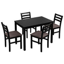 5PCS Stylish Dining Table Set 4 Upholstered Chairs with Ladder Back Design for Dining Room Kitchen Brown Cushion and Black (=OLD SKU:W69177433) - Supfirm