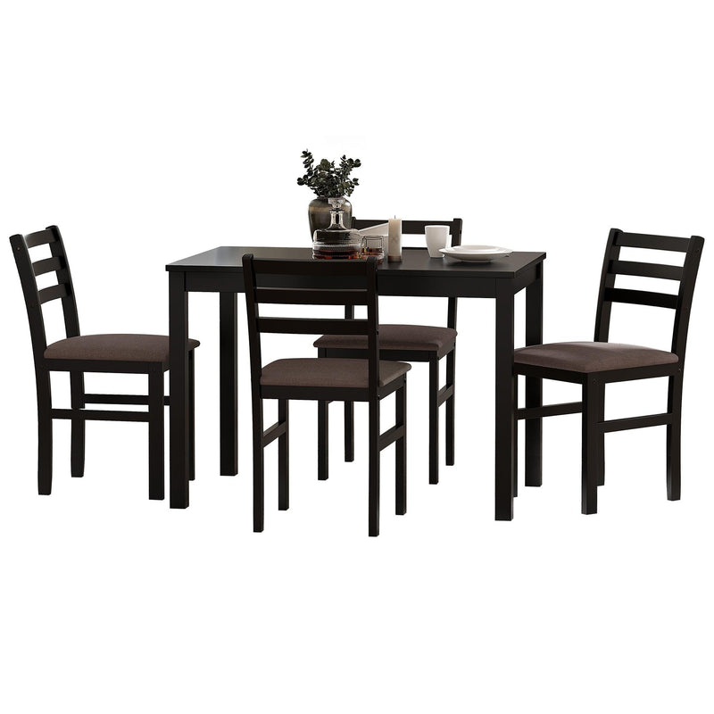 5PCS Stylish Dining Table Set 4 Upholstered Chairs with Ladder Back Design for Dining Room Kitchen Brown Cushion and Black (=OLD SKU:W69177433) - Supfirm