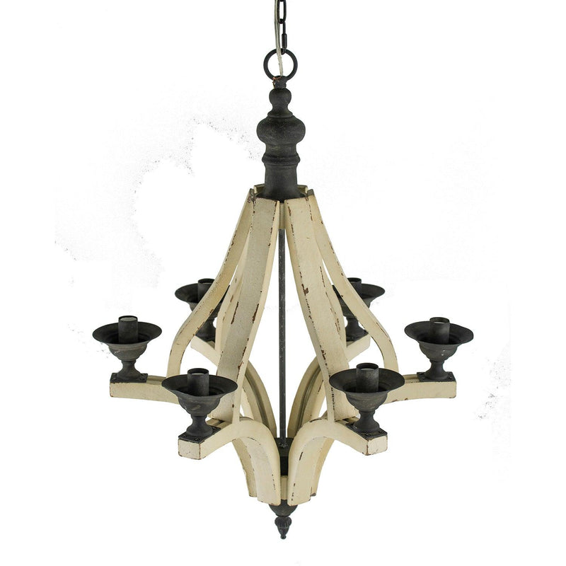 6 - Light Wood Chandelier, Hanging Light Fixture with Adjustable Chain for Kitchen Dining Room Foyer Entryway, Bulb Not Included - Supfirm