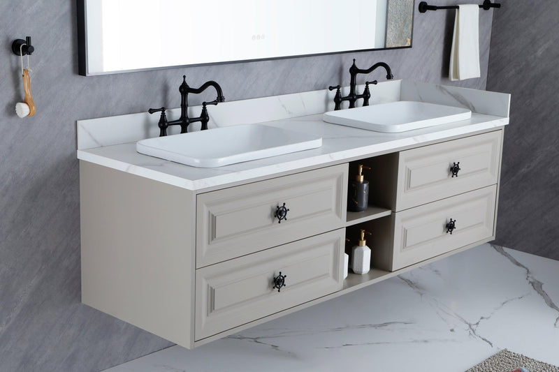 60*23*21in Wall Hung Doulble Sink Bath Vanity Cabinet Only in Bathroom Vanities without Tops - Supfirm