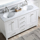 60" Double Bathroom Vanity Cabinet with Carrera Marble Top in White with Ceramic Sink and Back Splash - Supfirm