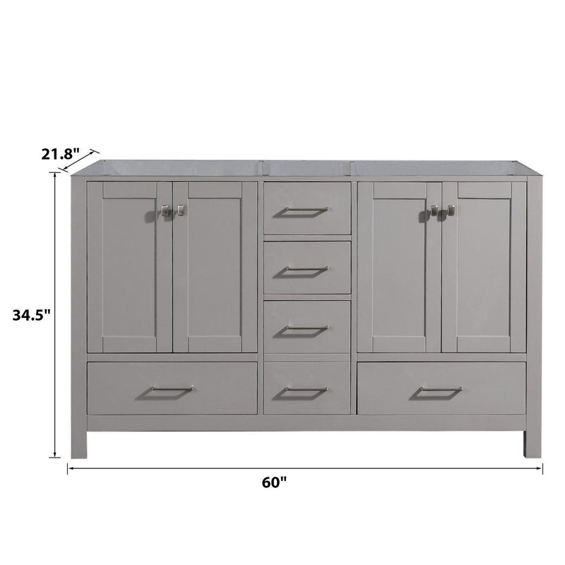 60 in Bathroom Vanity without Top and Sink, 60 inch Modern Freestanding Bathroom Storage Only, Bathroom Cabinet with Soft Close Doors and Drawers in Gray - Supfirm