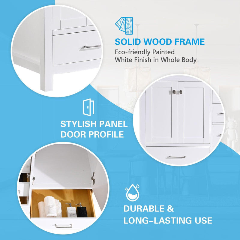 60 in Bathroom Vanity without Top and Sink, 60 inch Modern Freestanding Bathroom Storage Only, Bathroom Cabinet with Soft Close Doors and Drawers in White - Supfirm