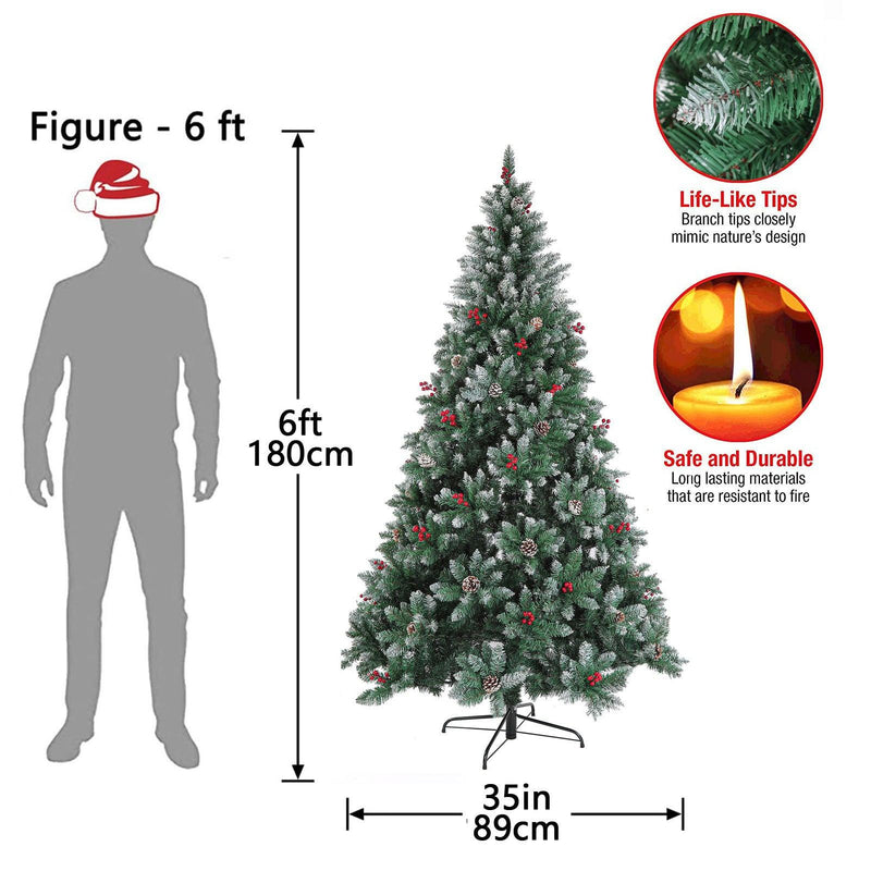 Supfirm 6ft Christmas Tree Artificial Full Xmas Trees with 150pcs LED,Green, for Holiday,Home,Office,Party Decoration,750 Branch Tips Metal Hinges & Foldable Base - Supfirm