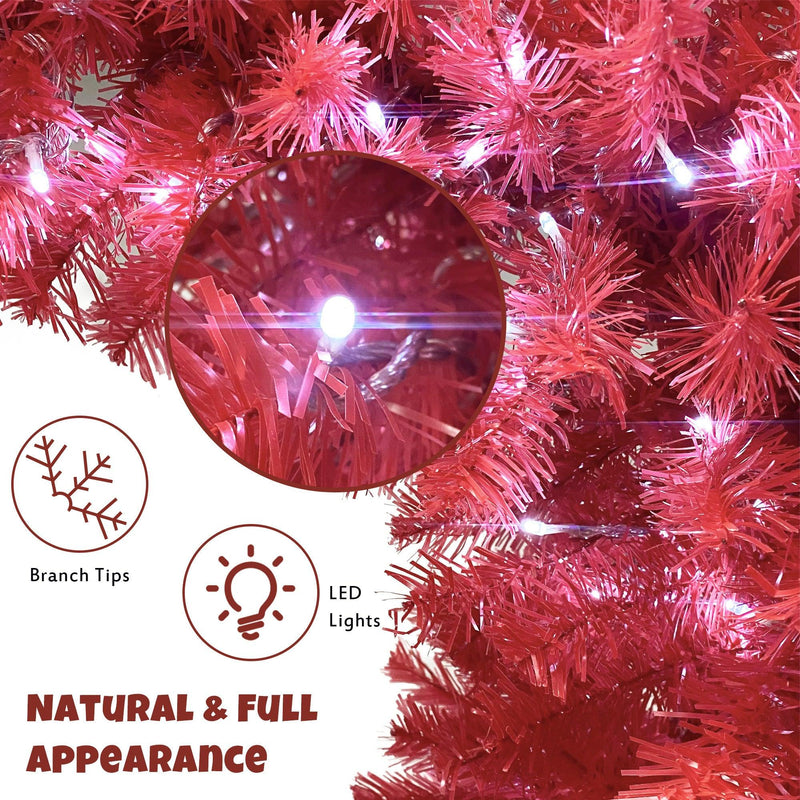 Supfirm 6FT Hinged Fir Artificial Fir Bent Top Christmas Tree, Xmas Tree Bendable Santa Hat Style Christmas Tree Holiday Decoration,1250 Lush Branch Tips, 300 LED Lights X-mas - Supfirm