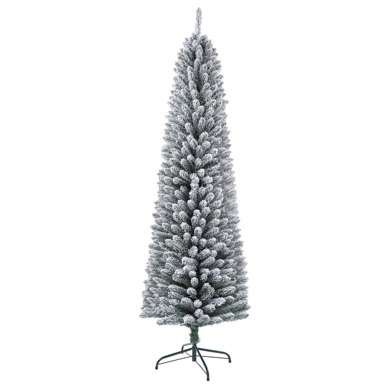 Supfirm 7 Feet Prelit Snow Flocked Pencil Christmas Tree Decoration 150 LED UL Plug Warm Lights 570 Branch Artificial Slim Xmas Tree Indoor Outdoor Home Decor Holiday - Supfirm