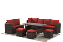 7-Pieces PE Rattan Wicker Patio Dining Sectional Cusions Outdoor Sofa Set with Red cushions - Supfirm